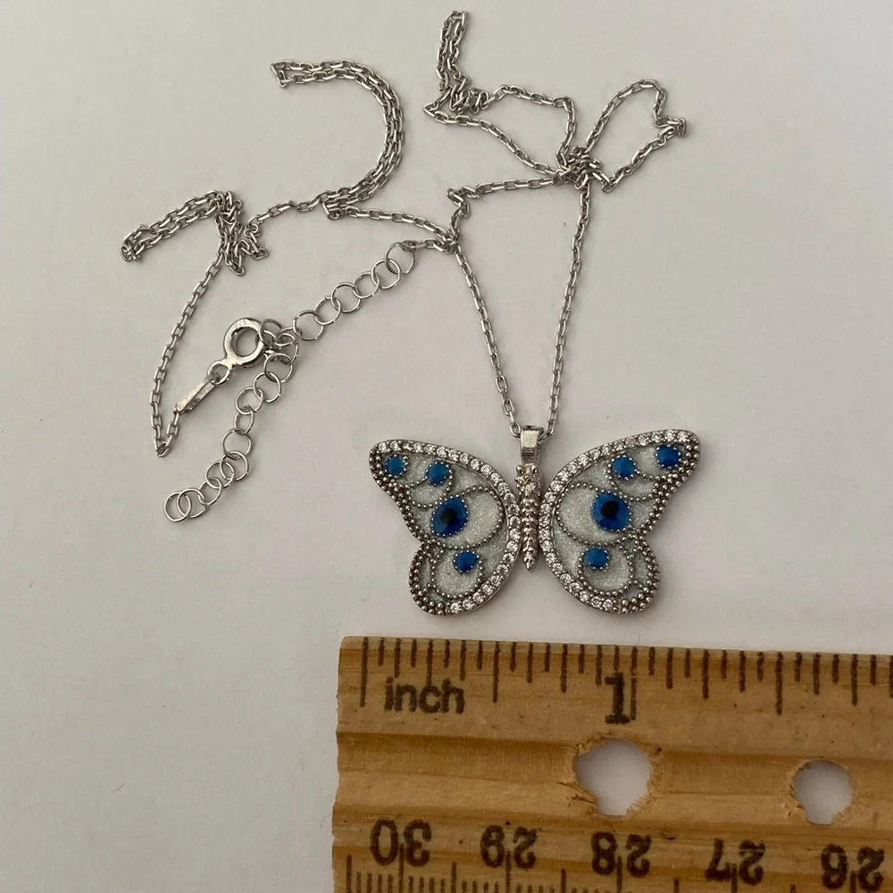 🦋 925 Silver butterfly blue evil eye cz necklace - Picture 3 of 6